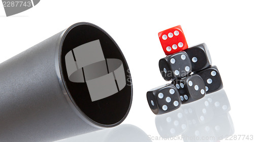 Image of Gambling background with dice and dice cup