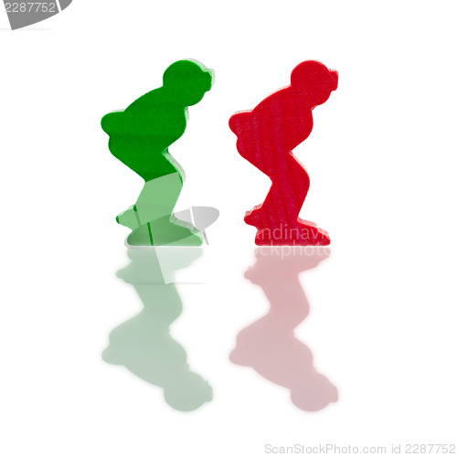 Image of Two colored pawns isolated on a white background