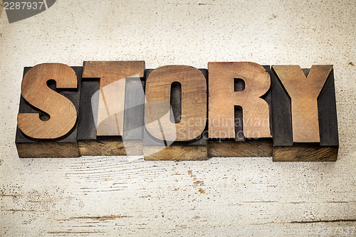 Image of story word in wood type