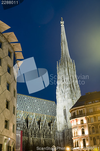 Image of St. Stephens Cathedral  Stephansplatz night scene Vienna Austria