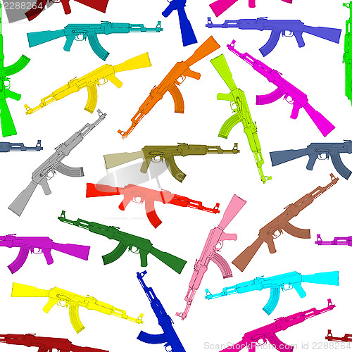 Image of Seamless background pattern of colorful assault rifles