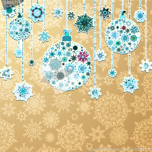 Image of Christmas gold background with baubles. EPS 10