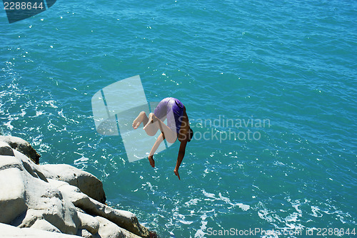 Image of acrobatic dive from cliff