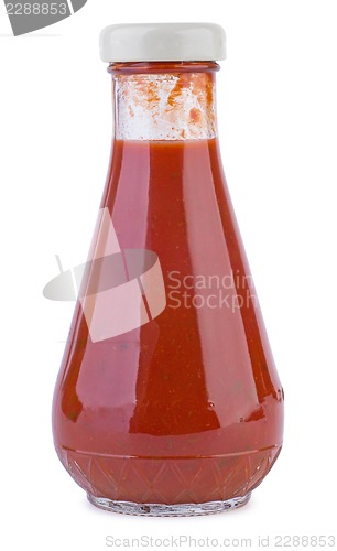 Image of Glass bottle with tomato ketchup