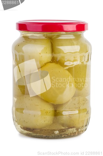 Image of Glass jar with marinated green tomato