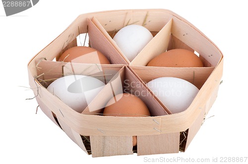 Image of Thin wood egg box with six eggs