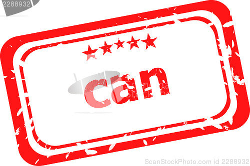 Image of can on red rubber stamp over a white background