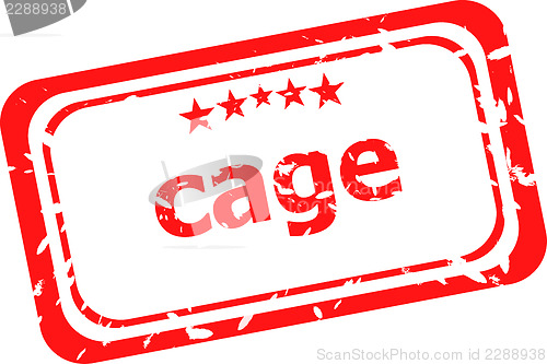 Image of cage on red rubber stamp over a white background