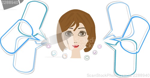 Image of Cute happy woman face with speech bubble