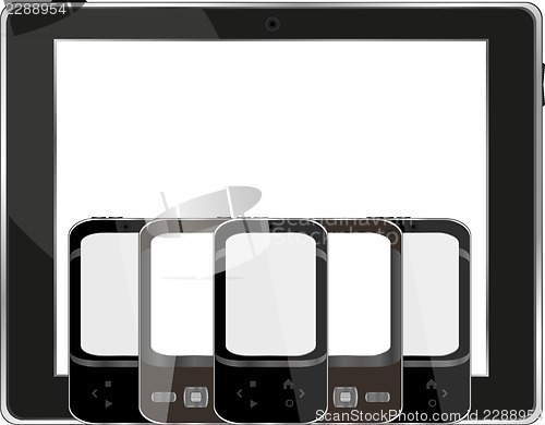 Image of Modern digital tablet PC with mobile smartphone isolated on white
