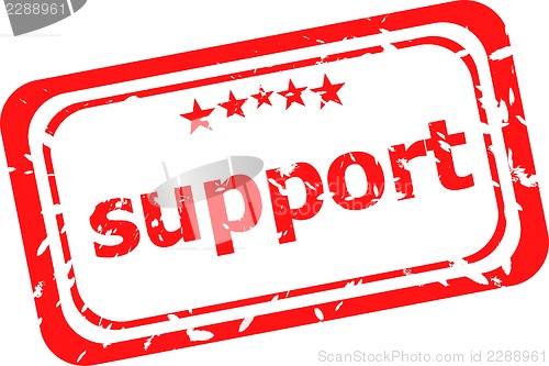 Image of support on red rubber stamp over a white background