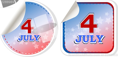 Image of independence day badge on patriotic background - stickers set