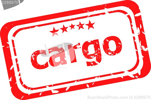 Image of cargo on red rubber stamp over a white background