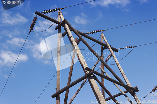 Image of Wooden pillar of electricity transmission line