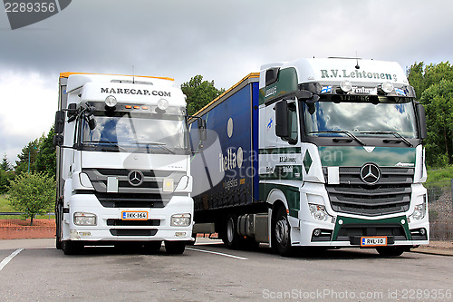 Image of Mercedes Benz Axor and Actros Trucks Parked