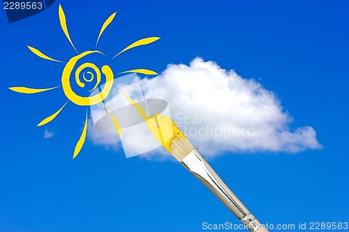 Image of Paintbrush painting the sun in a sky