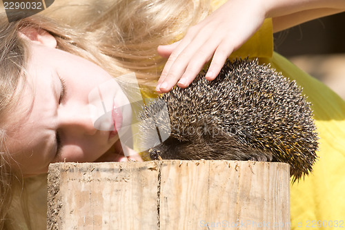 Image of little girl and a hedgehog 