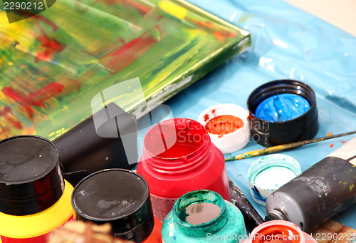 Image of Vivid paintbrushes at the atelier 