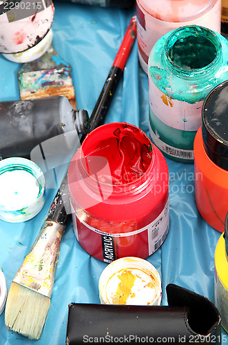 Image of Vivid paintbrushes at the atelier 