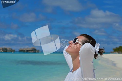 Image of happy woman enjoy  summer time