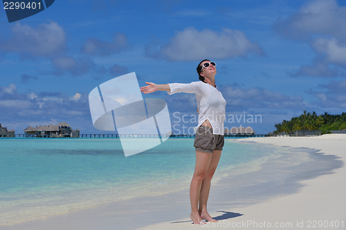 Image of happy woman enjoy  summer time