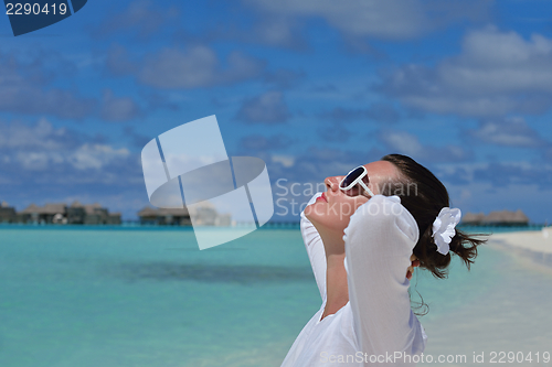 Image of happy woman enjoy  summer time