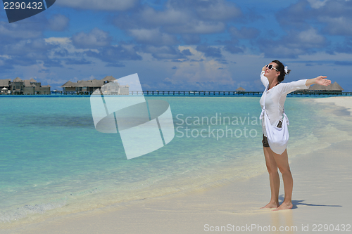 Image of happy woman enjoy  summer time