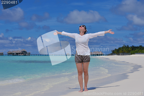 Image of happy woman enjoy  summer time