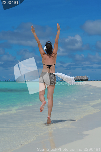 Image of happy woman enjoy  summer time