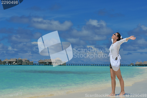 Image of happy woman enjoy  summer time