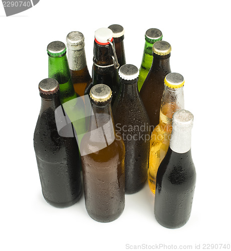 Image of Group of Beer bottles isolated studio shot