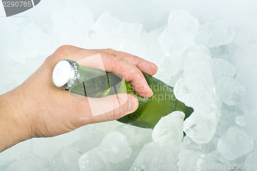 Image of Bottle of beer and ice cubes