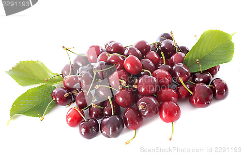 Image of cherries and leaf
