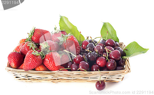 Image of strawberries and cherries in basket