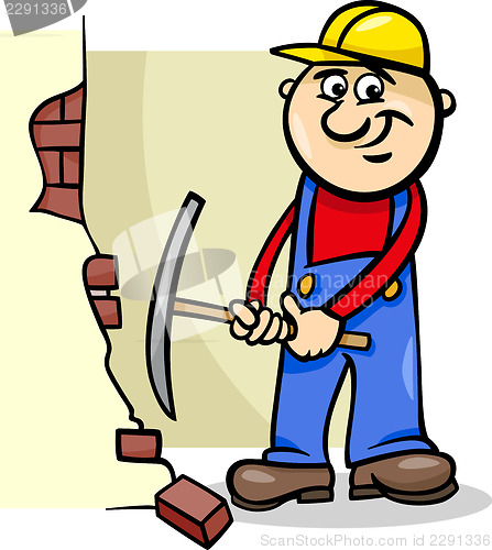 Image of worker with pick cartoon illustration