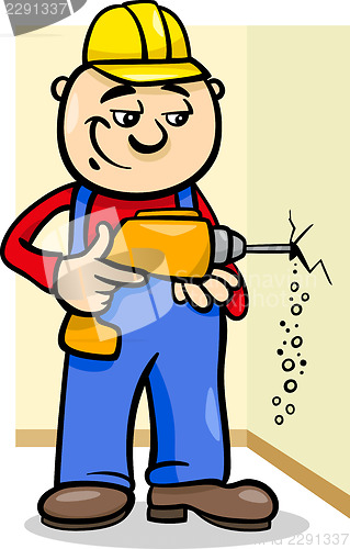 Image of worker with drill cartoon illustration