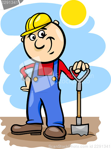 Image of worker with spade cartoon illustration