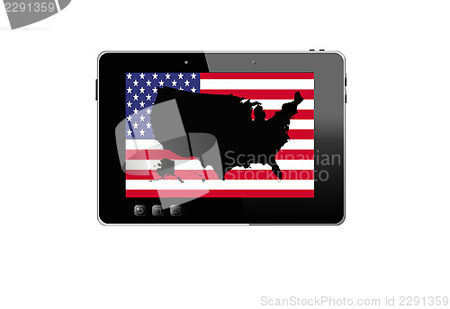 Image of illustration of black tablet and black map of USA