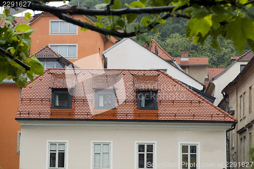 Image of medieval architecture building on Ljubljanica river Ljubljana Sl