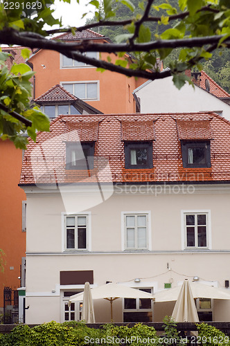 Image of medieval architecture building on Ljubljanica river Ljubljana Sl