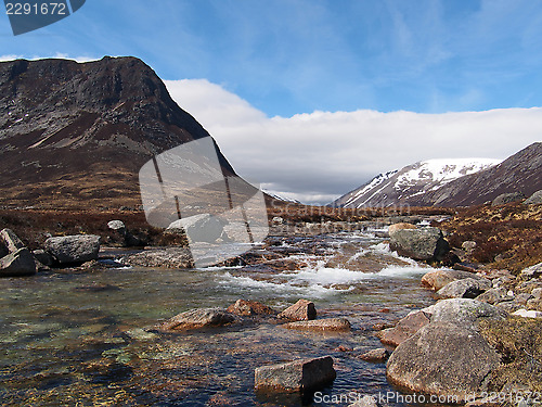 Image of Lairig Ghru seen from river Dee, Scotland in may