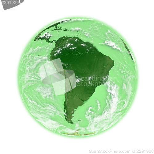 Image of South America on green Earth