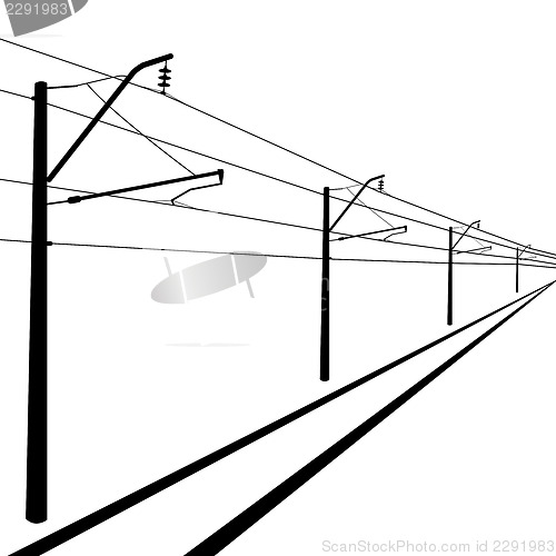 Image of Railroad overhead lines. Contact wire. Vector illustration.