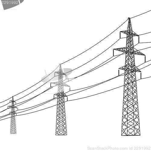 Image of Silhouette of high voltage power lines. Vector  illustration.