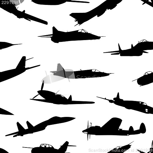 Image of combat aircraft silhouettes.  vector illustration . Seamless wal