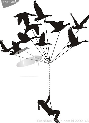 Image of Flying girl with wild geese