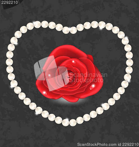 Image of Red rose with heart made in pearl 