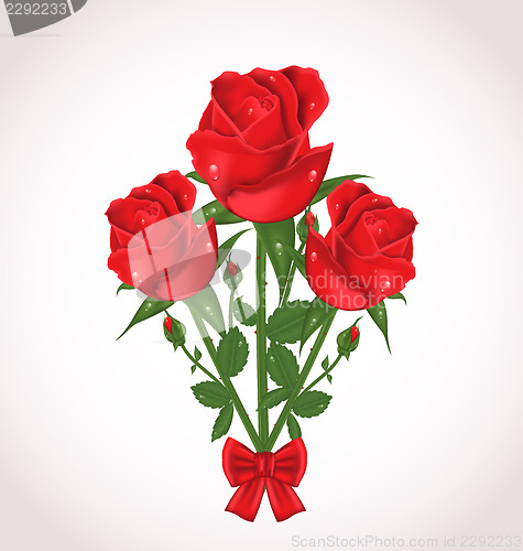 Image of Three roses with bow for design wedding card