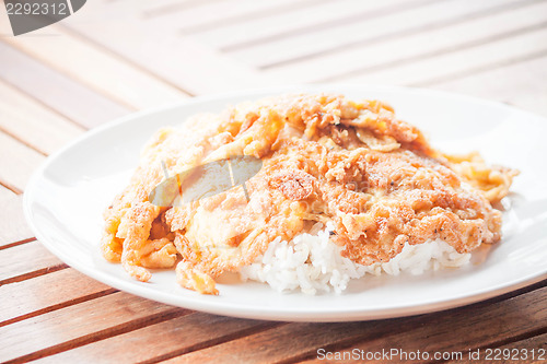 Image of Classical dish of plain egg omelet and rice 