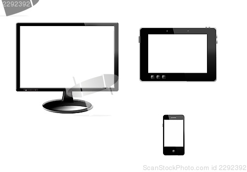 Image of tablet, monitir and modern mobile phone